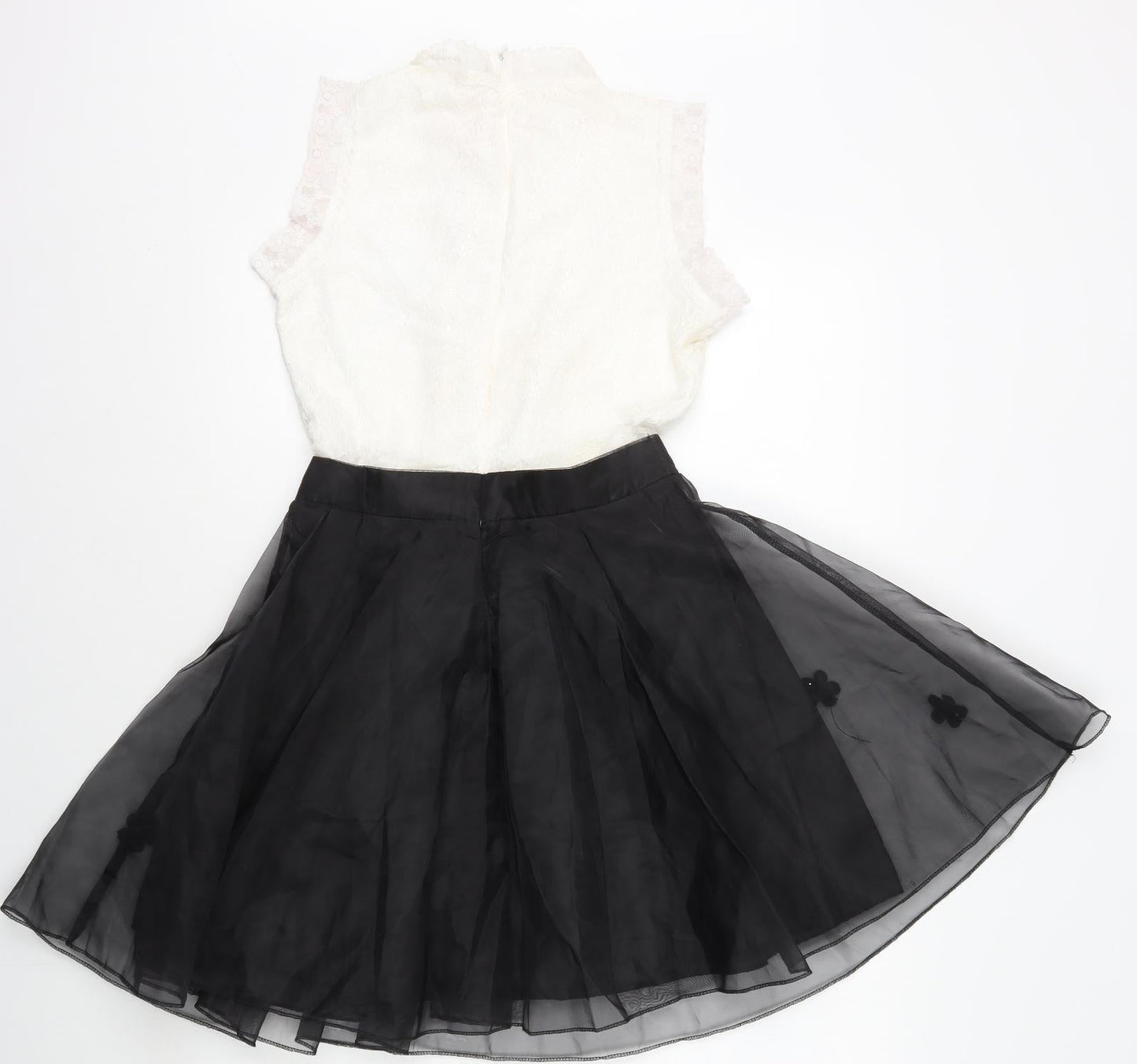 Lanyizikou Womens Black Polyester Skater Dress Size S High Neck Zip - Lace Top