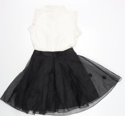 Lanyizikou Womens Black Polyester Skater Dress Size S High Neck Zip - Lace Top