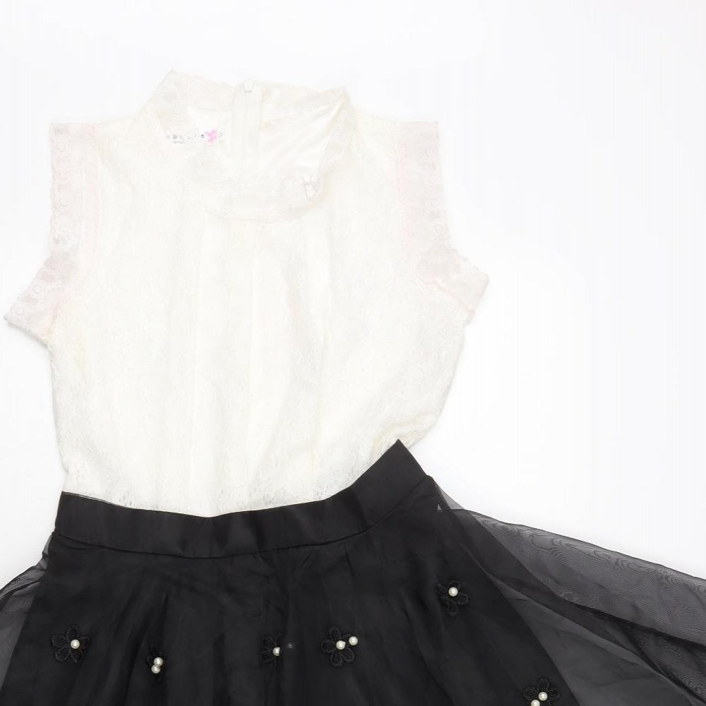 Lanyizikou Womens Black Polyester Skater Dress Size S High Neck Zip - Lace Top