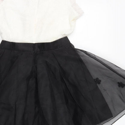 Lanyizikou Womens Black Polyester Skater Dress Size S High Neck Zip - Lace Top