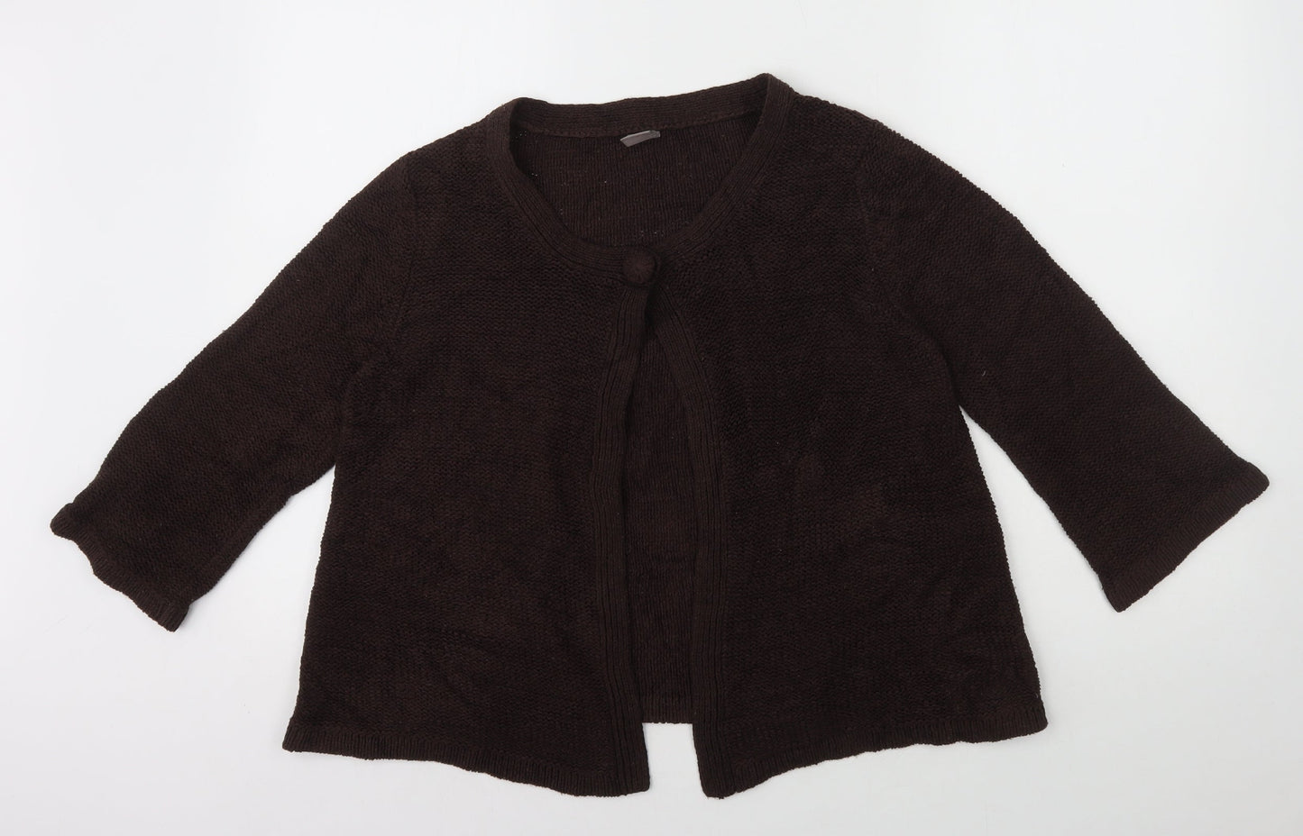 TU Womens Brown Round Neck Acrylic Cardigan Jumper Size 14 - Snap Button