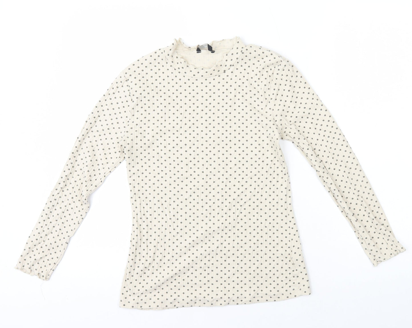 George Girls Ivory Polka Dot Cotton Basic T-Shirt Size 13-14 Years High Neck Pullover