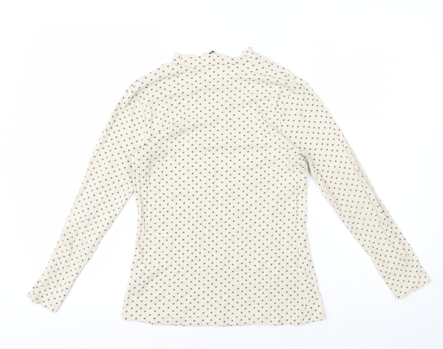 George Girls Ivory Polka Dot Cotton Basic T-Shirt Size 13-14 Years High Neck Pullover