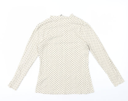 George Girls Ivory Polka Dot Cotton Basic T-Shirt Size 13-14 Years High Neck Pullover