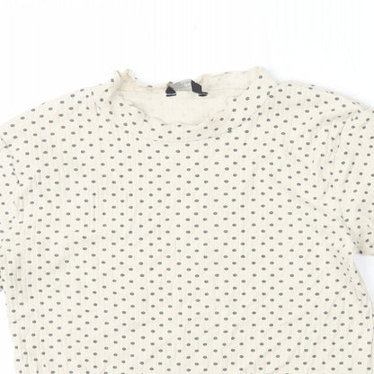 George Girls Ivory Polka Dot Cotton Basic T-Shirt Size 13-14 Years High Neck Pullover