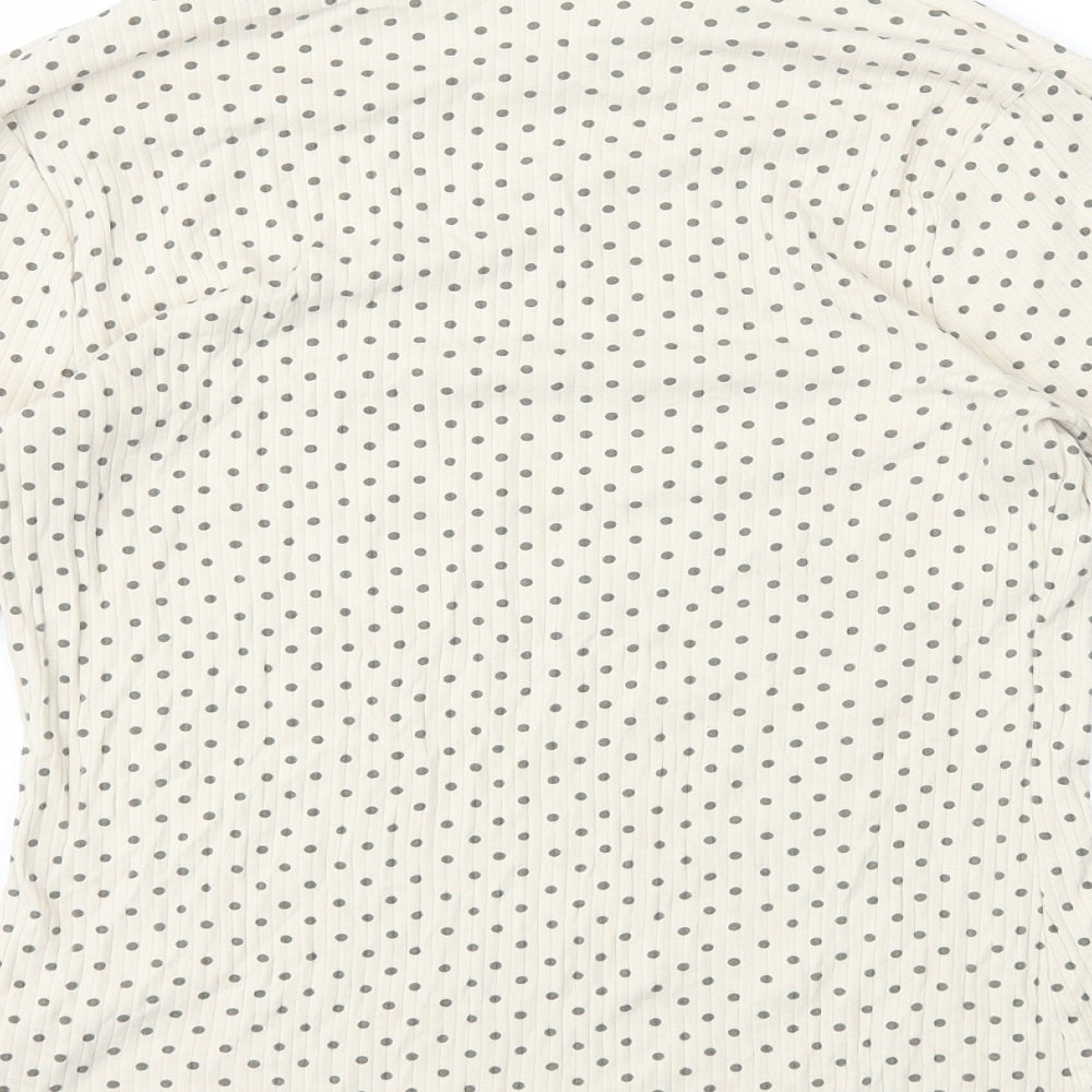 George Girls Ivory Polka Dot Cotton Basic T-Shirt Size 13-14 Years High Neck Pullover