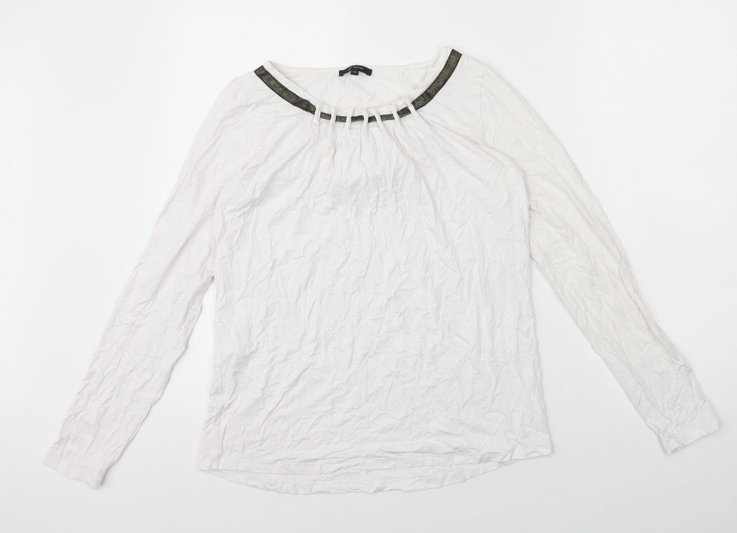 Paz Torras Womens White Viscose Basic T-Shirt Size 12 Boat Neck - Neck Detail