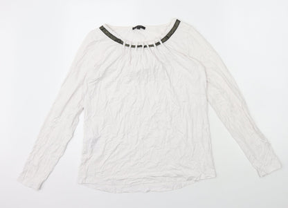 Paz Torras Womens White Viscose Basic T-Shirt Size 12 Boat Neck - Neck Detail