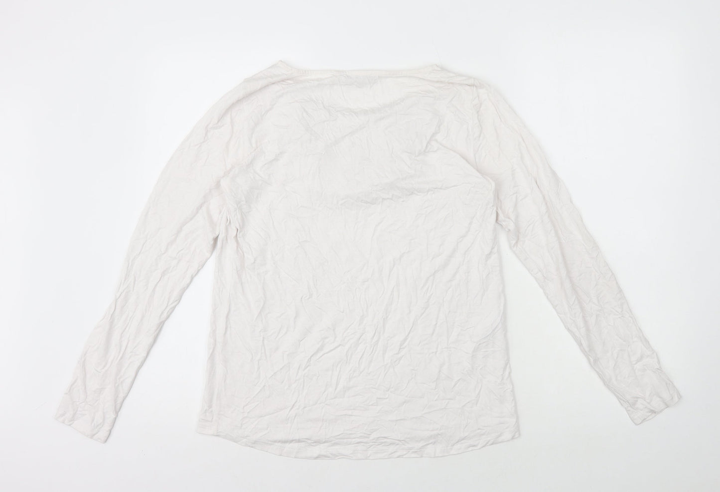 Paz Torras Womens White Viscose Basic T-Shirt Size 12 Boat Neck - Neck Detail