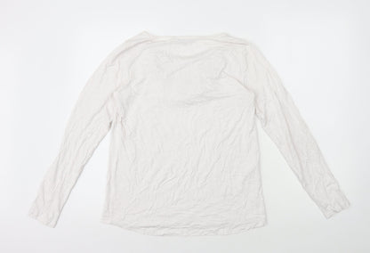 Paz Torras Womens White Viscose Basic T-Shirt Size 12 Boat Neck - Neck Detail