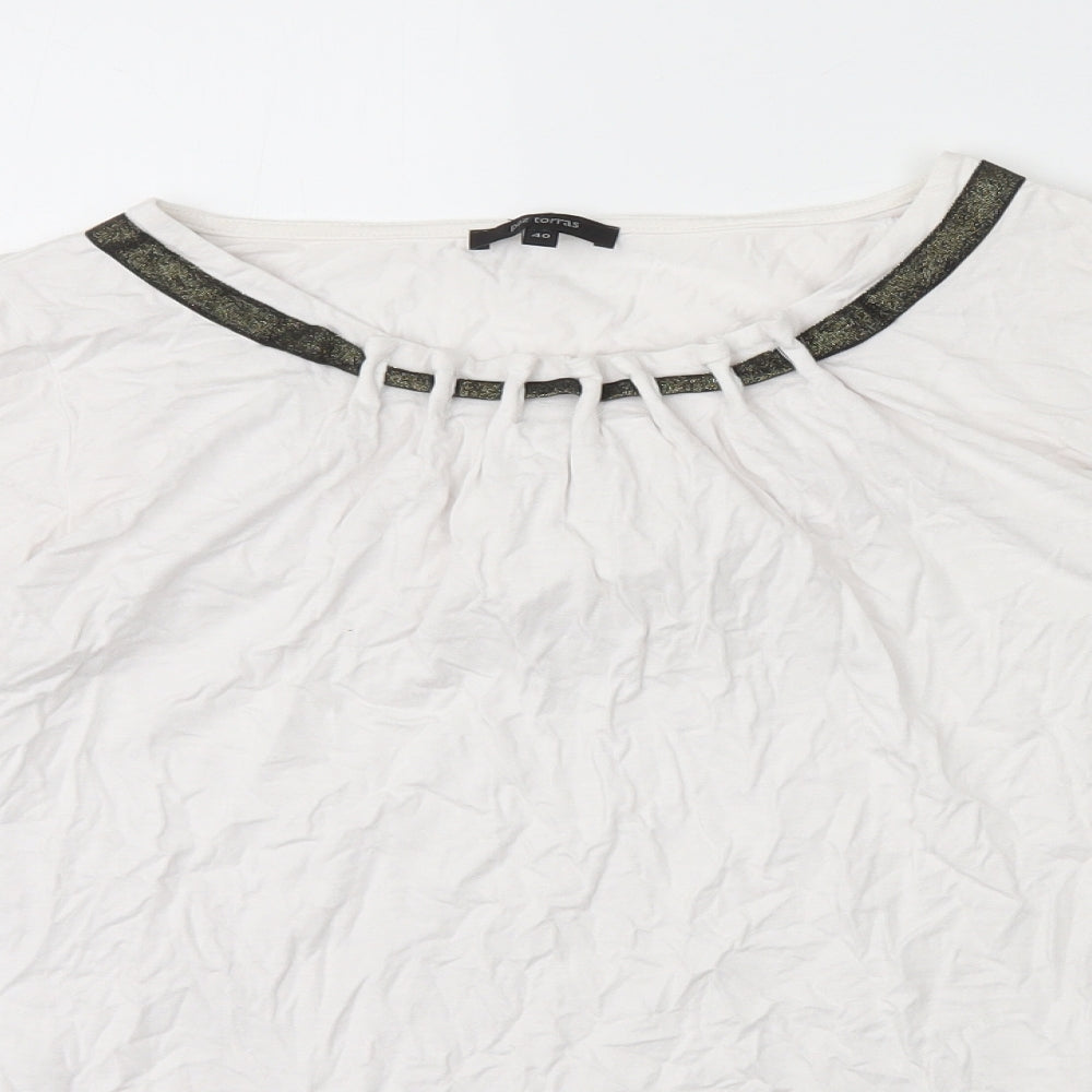 Paz Torras Womens White Viscose Basic T-Shirt Size 12 Boat Neck - Neck Detail