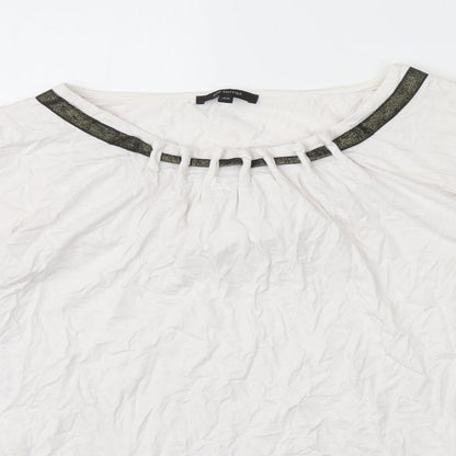 Paz Torras Womens White Viscose Basic T-Shirt Size 12 Boat Neck - Neck Detail