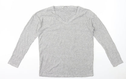 TU Womens Grey V-Neck Viscose Pullover Jumper Size 10 - Ribbed
