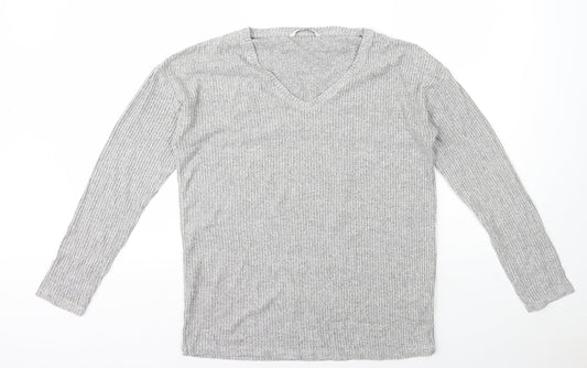 TU Womens Grey V-Neck Viscose Pullover Jumper Size 10 - Ribbed