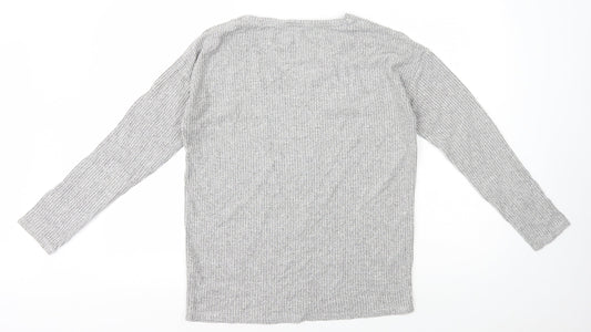 TU Womens Grey V-Neck Viscose Pullover Jumper Size 10 - Ribbed