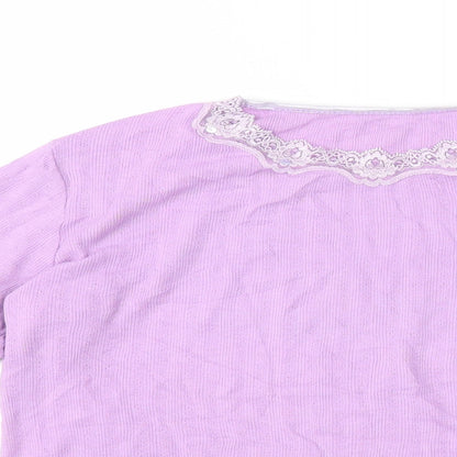 Dunnes Womens Purple 100% Cotton Basic T-Shirt Size 8 Round Neck - Lace Trim Lettuce Hem