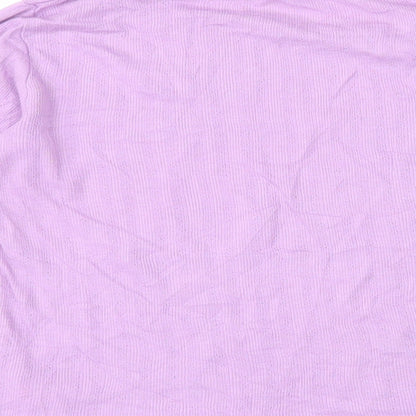 Dunnes Womens Purple 100% Cotton Basic T-Shirt Size 8 Round Neck - Lace Trim Lettuce Hem