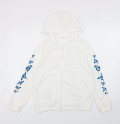 SheIn Girls White Polyester Full Zip Hoodie Size 11-12 Years Zip - Butterflies