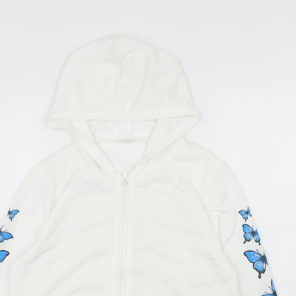 SheIn Girls White Polyester Full Zip Hoodie Size 11-12 Years Zip - Butterflies