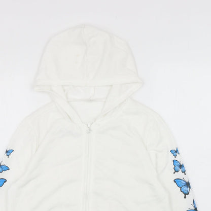 SheIn Girls White Polyester Full Zip Hoodie Size 11-12 Years Zip - Butterflies