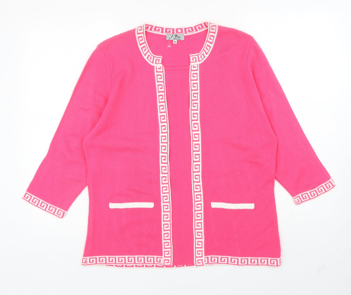 FM Collection Womens Pink Scoop Neck Geometric Acrylic Pullover Jumper Size XL