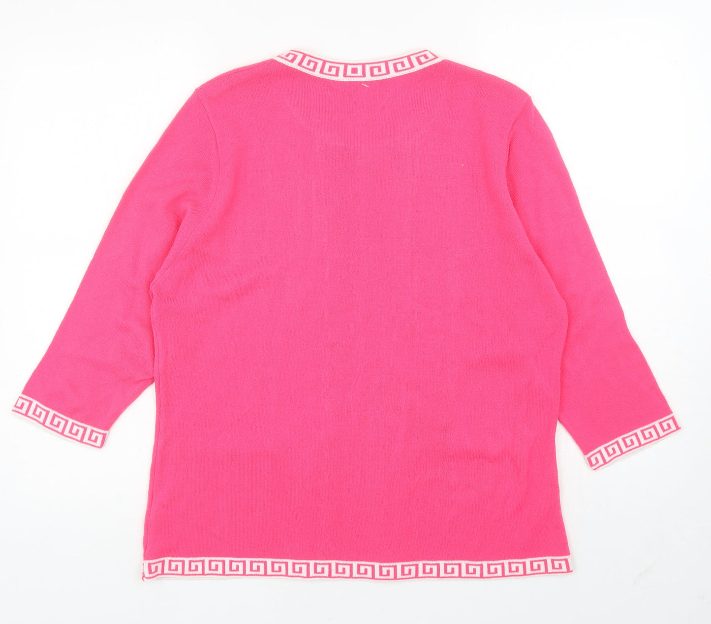 FM Collection Womens Pink Scoop Neck Geometric Acrylic Pullover Jumper Size XL
