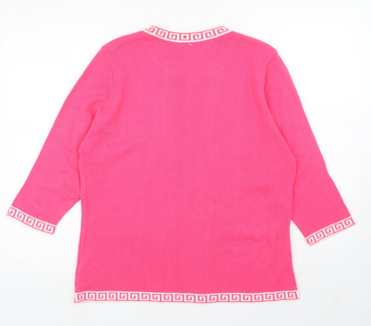 FM Collection Womens Pink Scoop Neck Geometric Acrylic Pullover Jumper Size XL