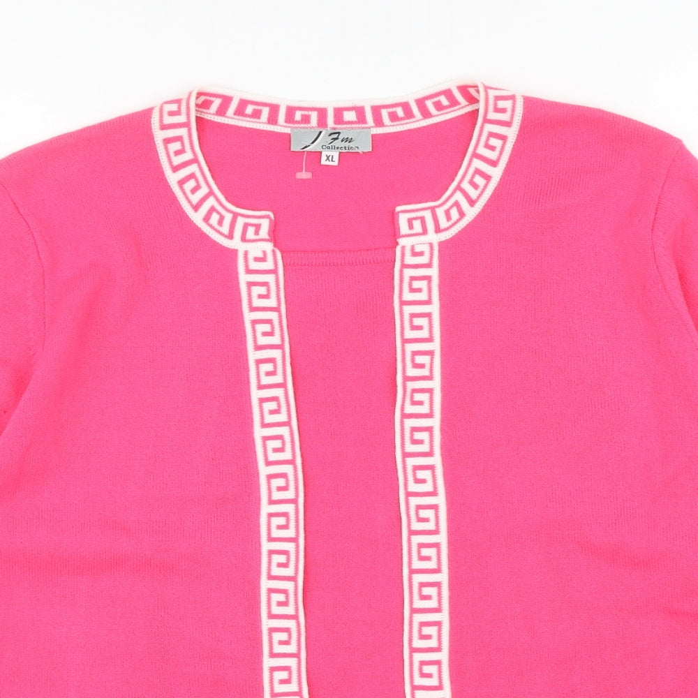 FM Collection Womens Pink Scoop Neck Geometric Acrylic Pullover Jumper Size XL