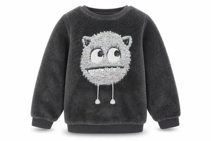 H&M Girls Grey Solid 100% Polyester Top Lounge Set Size 5-6 Years Pullover - Monster