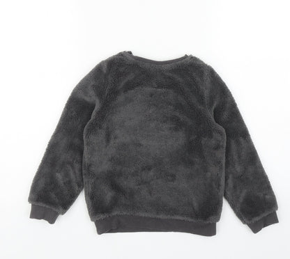 H&M Girls Grey Solid 100% Polyester Top Lounge Set Size 5-6 Years Pullover - Monster