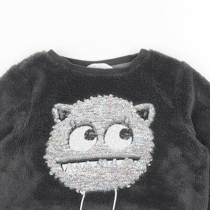 H&M Girls Grey Solid 100% Polyester Top Lounge Set Size 5-6 Years Pullover - Monster