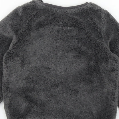 H&M Girls Grey Solid 100% Polyester Top Lounge Set Size 5-6 Years Pullover - Monster