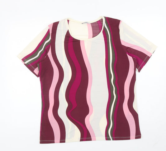 Damart Womens Multicoloured Striped Polyester Basic T-Shirt Size 14 Scoop Neck