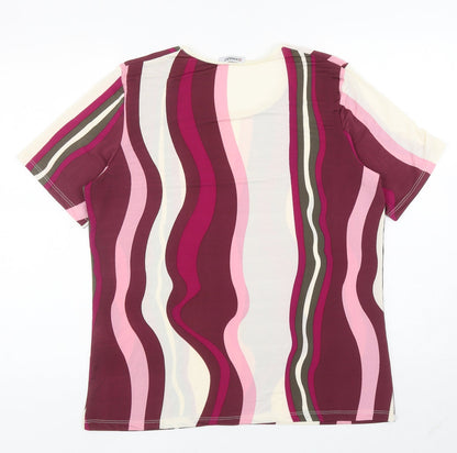 Damart Womens Multicoloured Striped Polyester Basic T-Shirt Size 14 Scoop Neck