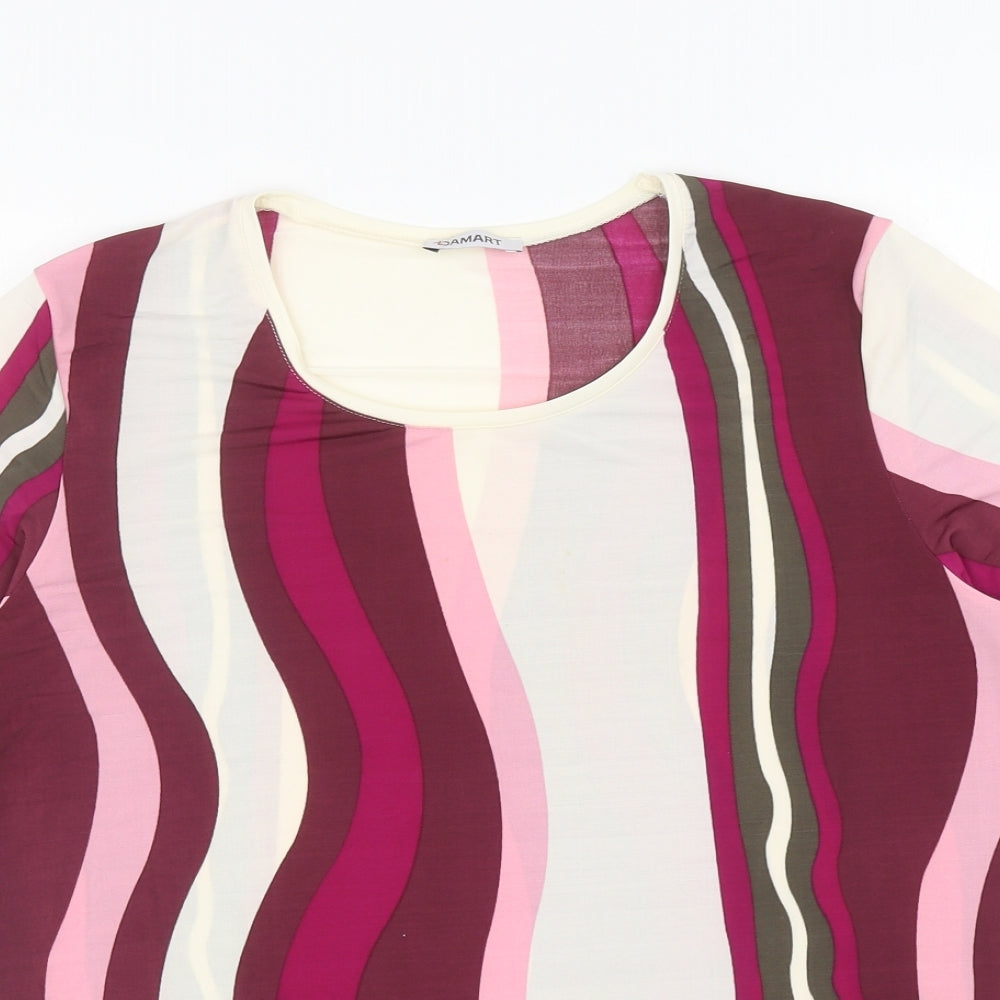 Damart Womens Multicoloured Striped Polyester Basic T-Shirt Size 14 Scoop Neck