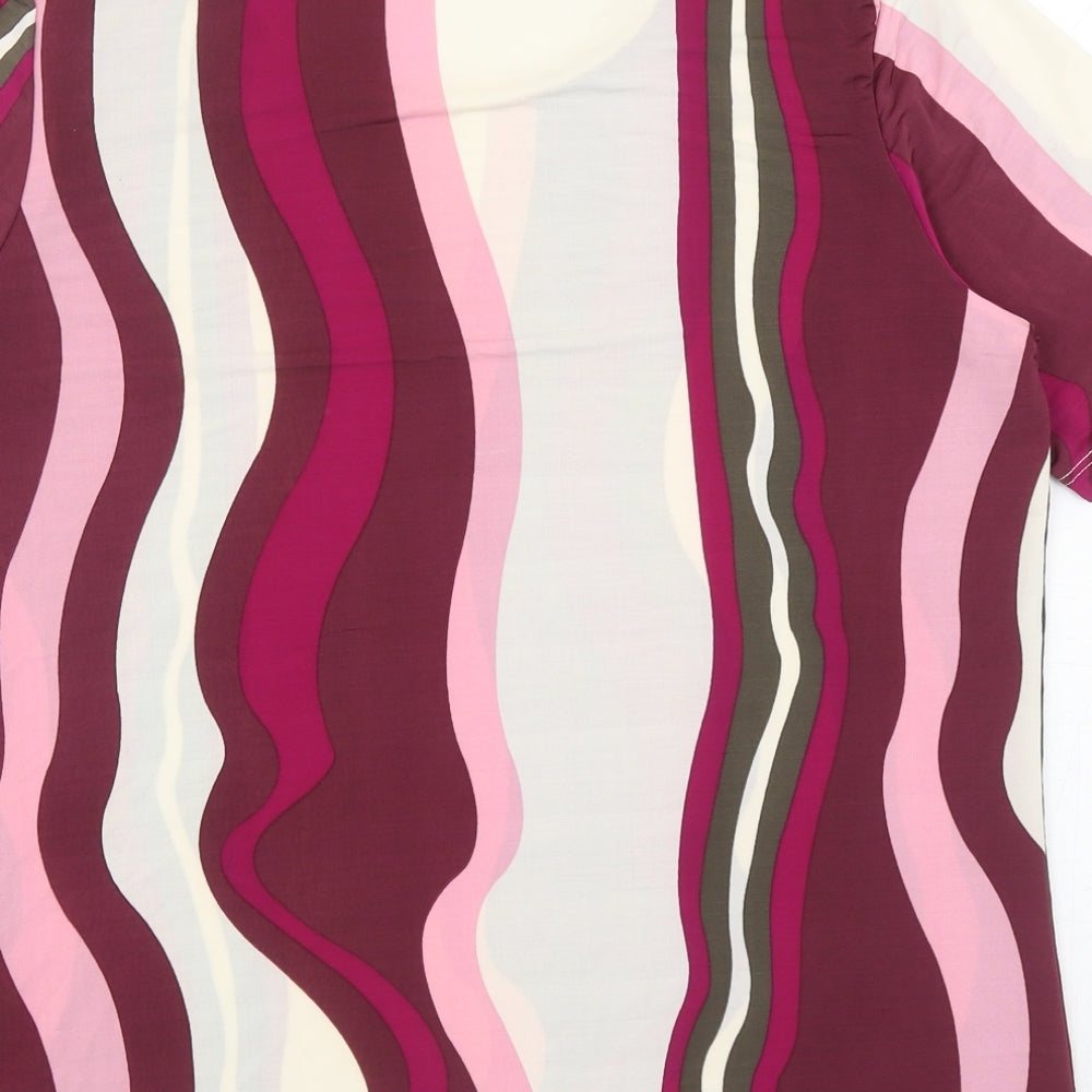 Damart Womens Multicoloured Striped Polyester Basic T-Shirt Size 14 Scoop Neck