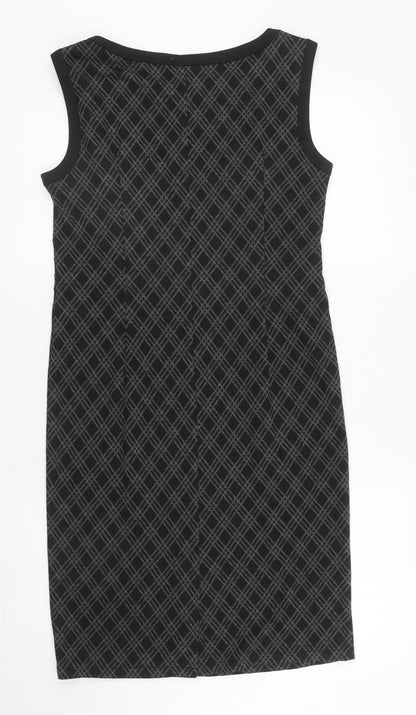 Preworn Womens Grey Geometric Polyester Pencil Dress Size 10 Boat Neck Pullover - Slit