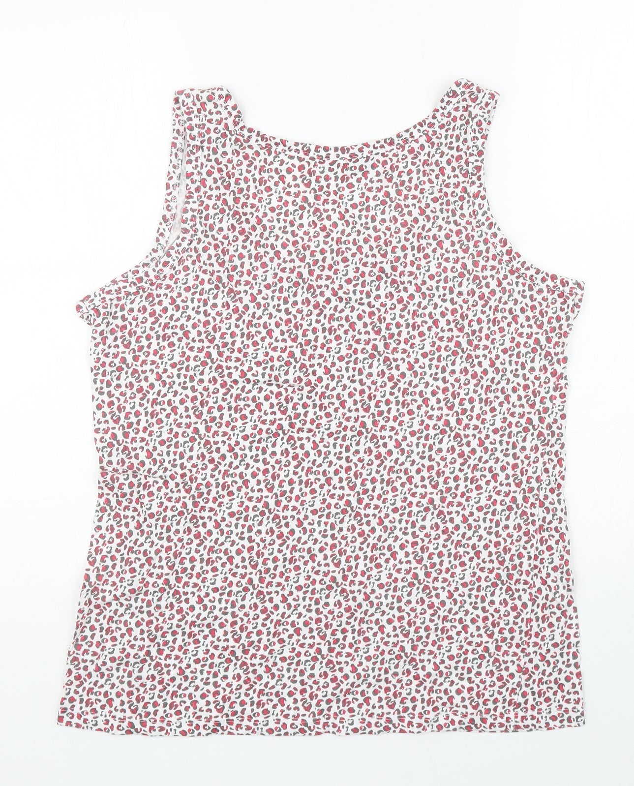 Rock&Rock Womens White Animal Print Polyester Basic Tank Size XL Scoop Neck - Leopard Print