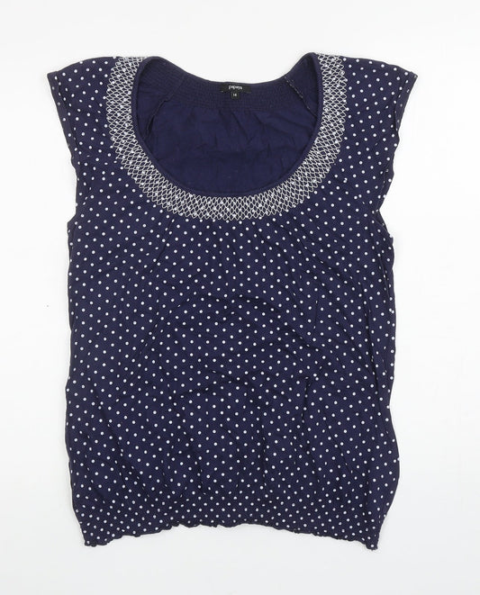 Papaya Womens Blue Polka Dot Cotton Basic Tank Size 14 Scoop Neck