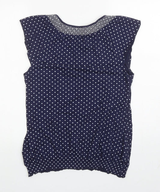 Papaya Womens Blue Polka Dot Cotton Basic Tank Size 14 Scoop Neck
