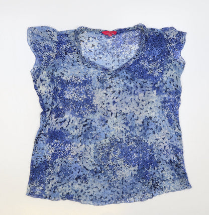 Together Womens Blue Geometric Polyester Basic Blouse Size 14 V-Neck