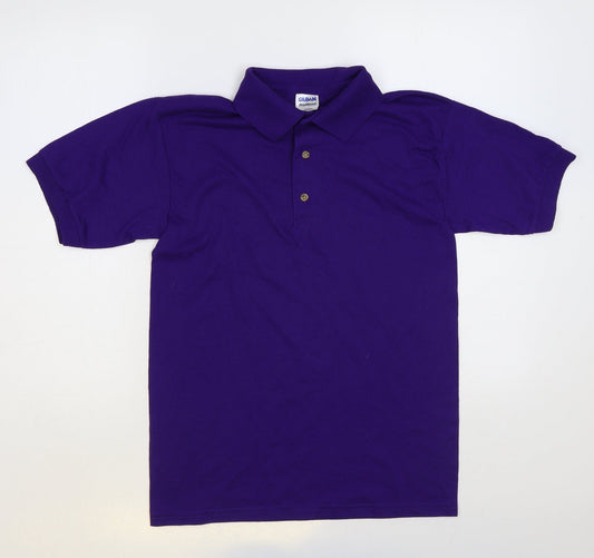 Gildan Mens Purple Cotton Polo Size S Collared Button