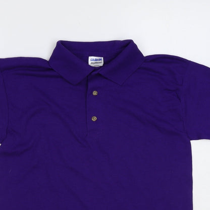 Gildan Mens Purple Cotton Polo Size S Collared Button