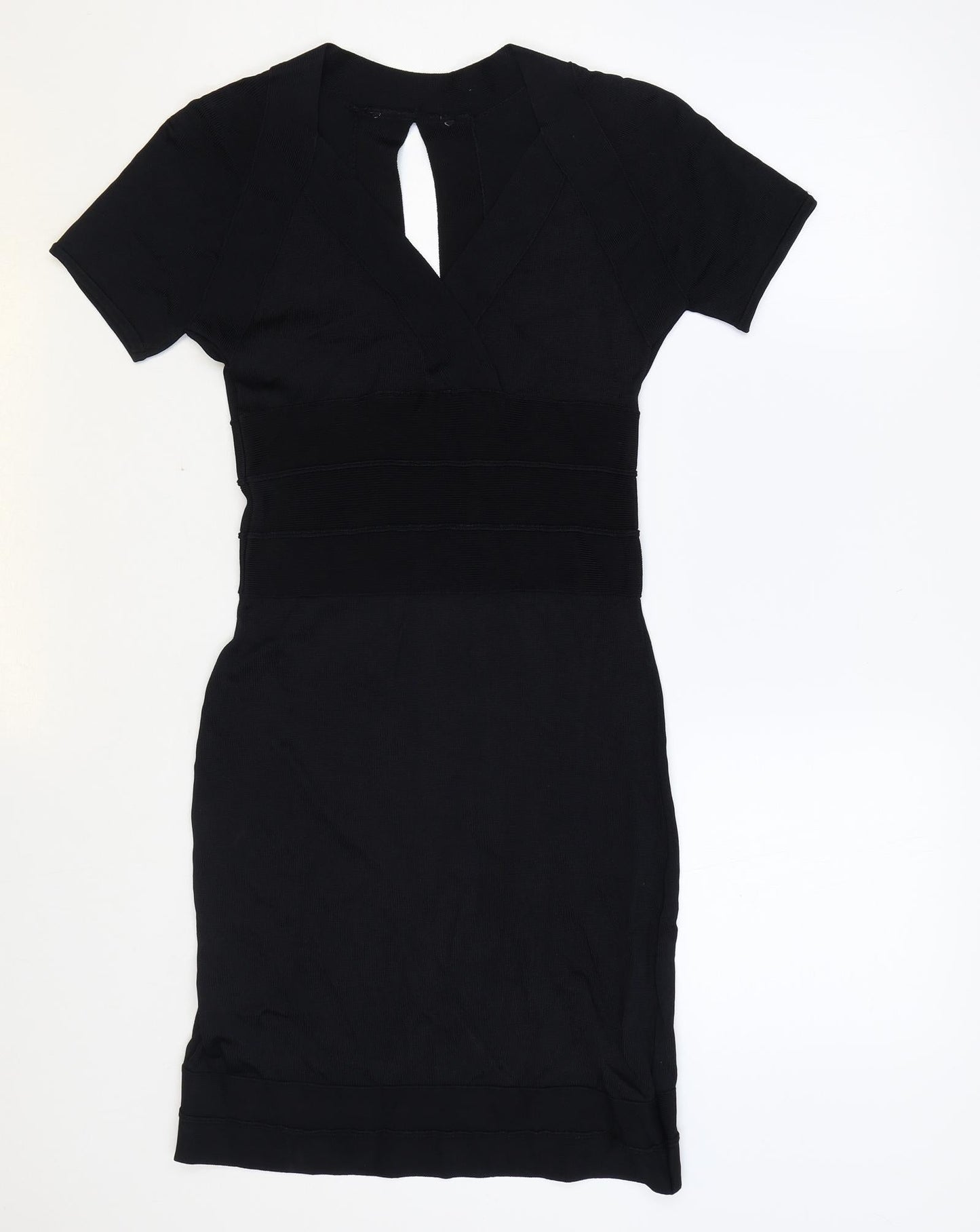Debenhams Womens Black Viscose Bodycon Size 8 V-Neck Pullover