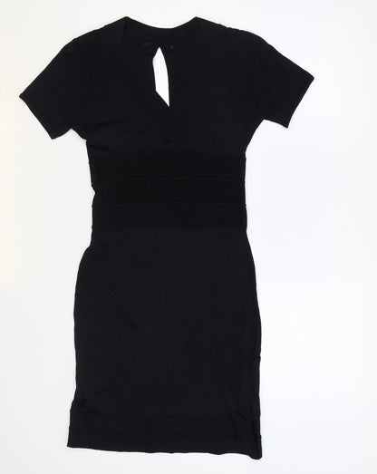 Debenhams Womens Black Viscose Bodycon Size 8 V-Neck Pullover