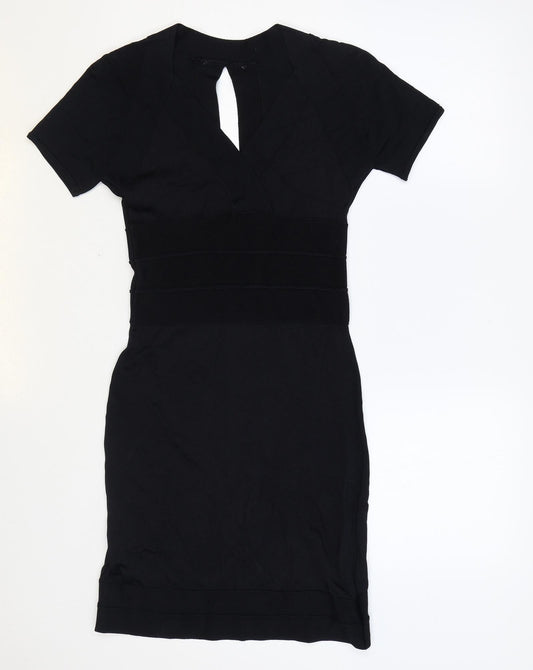 Debenhams Womens Black Viscose Bodycon Size 8 V-Neck Pullover
