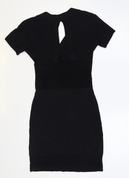 Debenhams Womens Black Viscose Bodycon Size 8 V-Neck Pullover