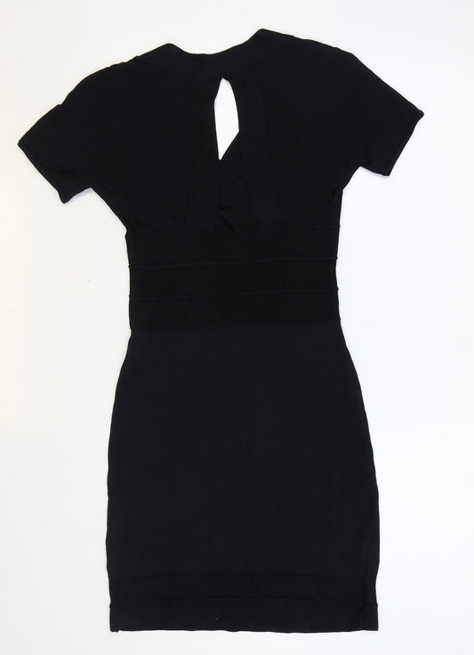 Debenhams Womens Black Viscose Bodycon Size 8 V-Neck Pullover