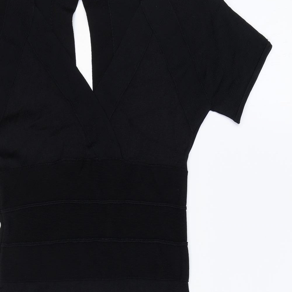 Debenhams Womens Black Viscose Bodycon Size 8 V-Neck Pullover