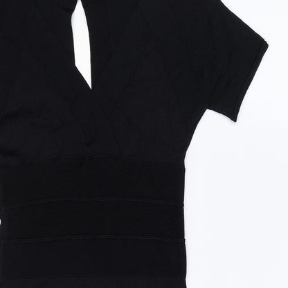 Debenhams Womens Black Viscose Bodycon Size 8 V-Neck Pullover